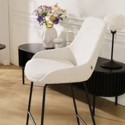 Barkruk Nino-Isa bouclé beige - zwart onderstel - 75cm
