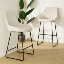 Barkruk Nino-Isa bouclé beige - zwart onderstel - 75cm