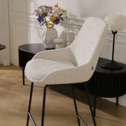Barkruk Nino-Isa bouclé beige - zwart onderstel - 65cm
