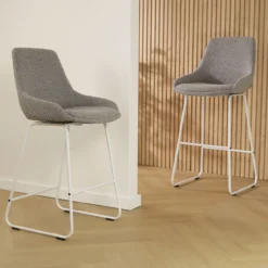 Barkruk Nino-Isa bouclé taupe - wit onderstel - 75 cm