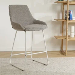 Barkruk Nino-Isa bouclé taupe - wit onderstel - 65 cm