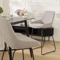 Barkruk Nino-Isa bouclé taupe - zwart onderstel - 75 cm