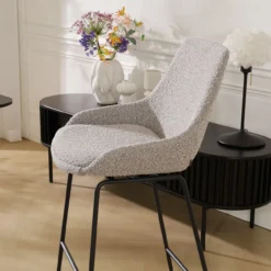 Barkruk Nino-Isa bouclé taupe - zwart onderstel - 75 cm