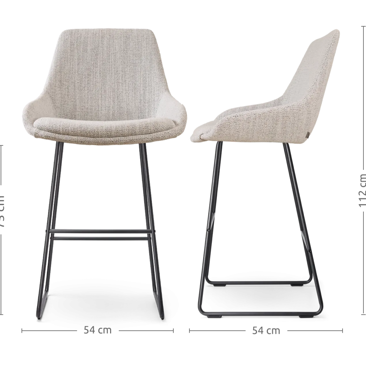 Barkruk Nino-Isa grijs beige gemêleerd - zwart 75 cm