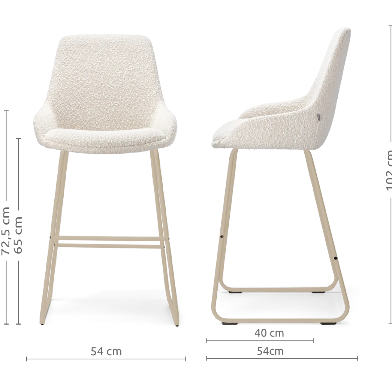 Barkruk Nino-Isa H65 cm beige onderstel bouclé beige