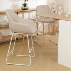 Barkruk Nino-Mae beige - wit onderstel - 75 cm