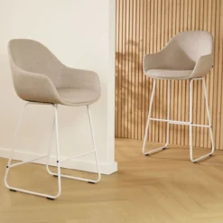 Barkruk Nino-Mae beige - wit onderstel - 75 cm
