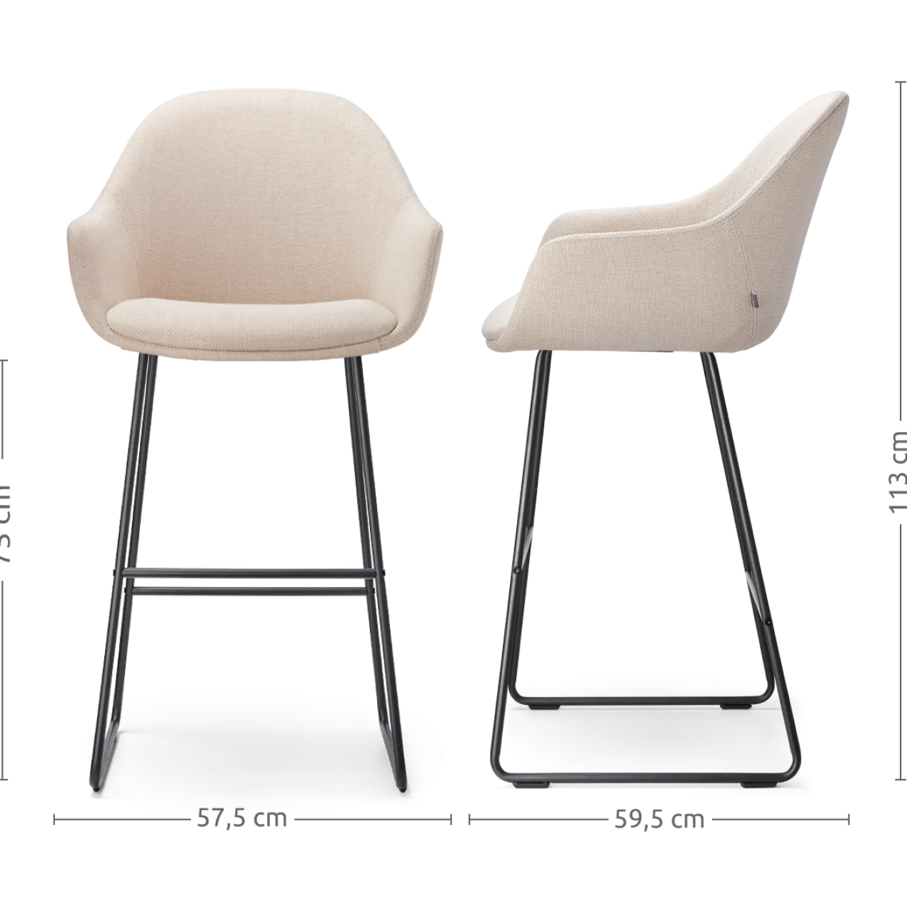 Barkruk Nino-Mae beige - zwart onderstel - 75 cm