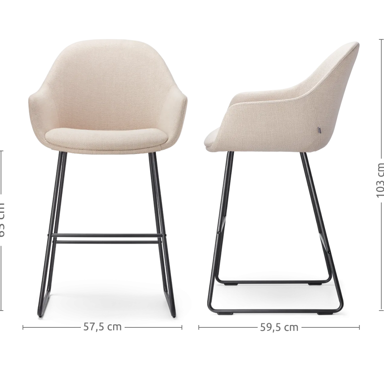 Barkruk Nino-Mae beige - zwart onderstel - 65 cm