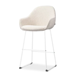 Barkruk Nino-Mae bouclé beige - wit onderstel - 65 cm