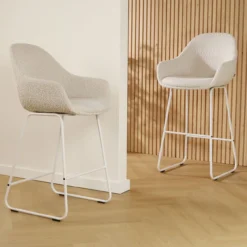 Barkruk Nino-Mae bouclé beige - wit onderstel - 65 cm