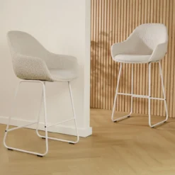 Barkruk Nino-Mae bouclé beige - wit onderstel - 75 cm