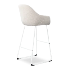 Barkruk Nino-Mae bouclé beige - wit onderstel - 75 cm