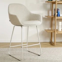 Barkruk Nino-Mae bouclé beige - wit onderstel - 75 cm