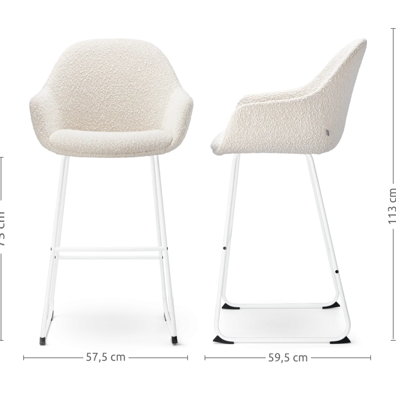 Barkruk Nino-Mae bouclé beige - wit onderstel - 75 cm