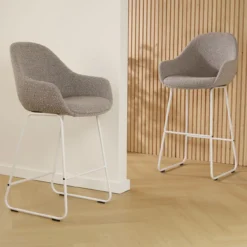 Barkruk Nino-Mae bouclé beige - wit onderstel - 75 cm