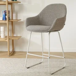 Barkruk Nino-Mae bouclé beige - wit onderstel - 75 cm