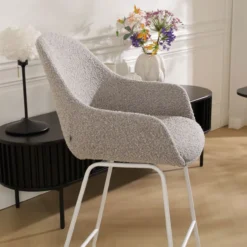 Barkruk Nino-Mae bouclé beige - wit onderstel - 75 cm