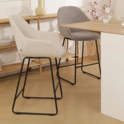 Barkruk Nino-Mae bouclé beige - zwart onderstel - 75 cm
