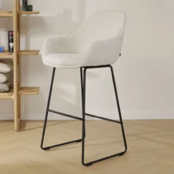 Barkruk Nino-Mae bouclé beige - zwart onderstel - 75 cm
