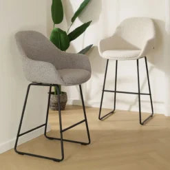 Barkruk Nino-Mae bouclé taupe - zwart onderstel - 75 cm