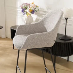 Barkruk Nino-Mae bouclé taupe - zwart onderstel - 75 cm