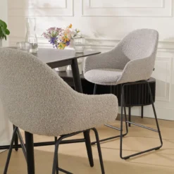 Barkruk Nino-Mae bouclé taupe - zwart onderstel - 65 cm