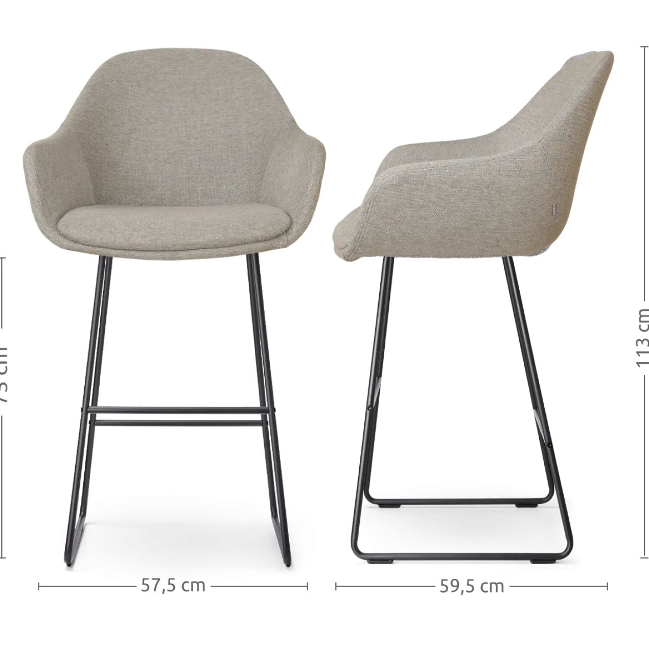 Barkruk Nino-Mae warm grijs - zwart onderstel - 75 cm