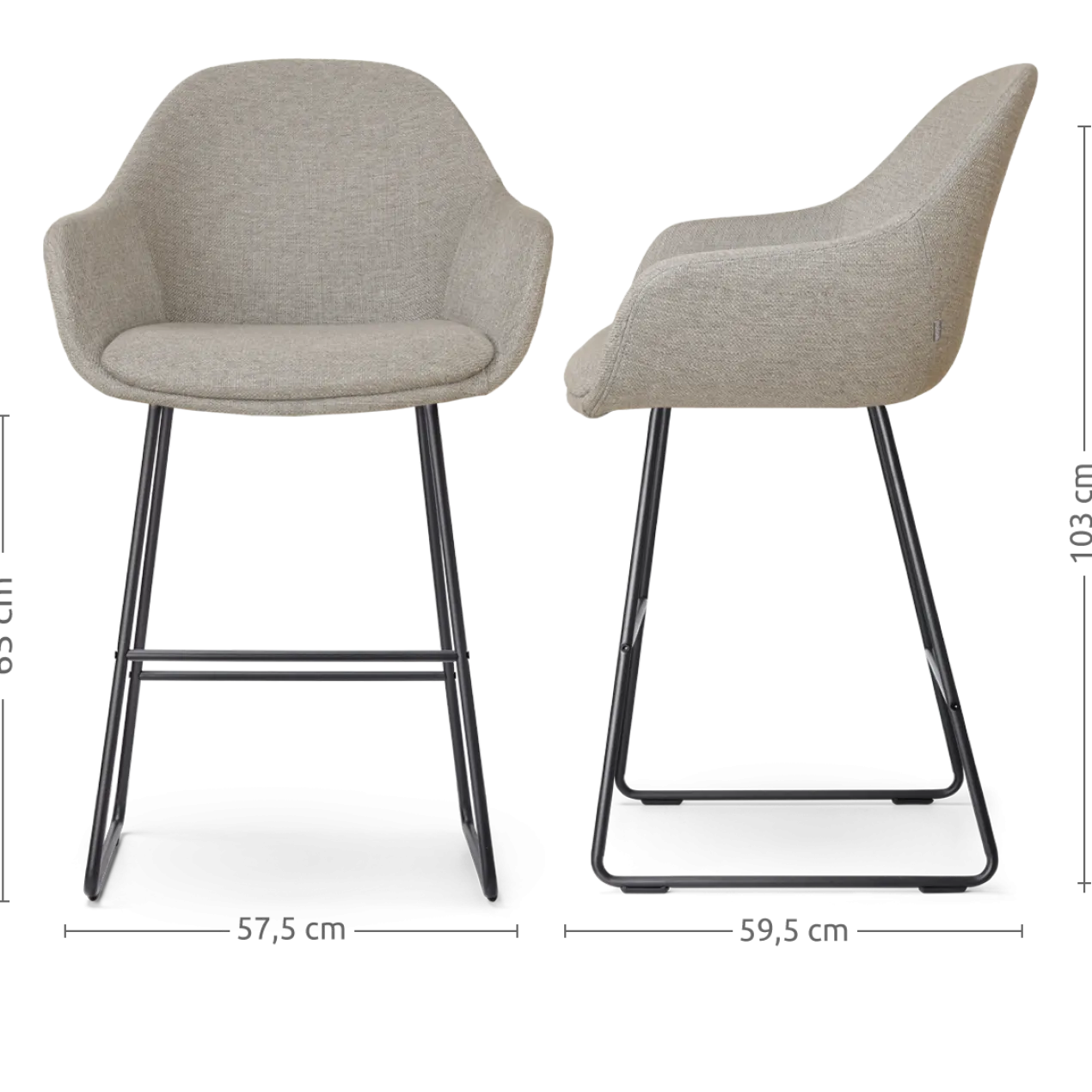 Barkruk Nino-Mae warm grijs - zwart onderstel - 65 cm
