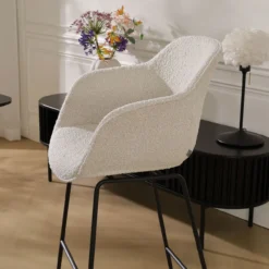 Barkruk Nino-Mare bouclé beige - zwart onderstel - 65 cm