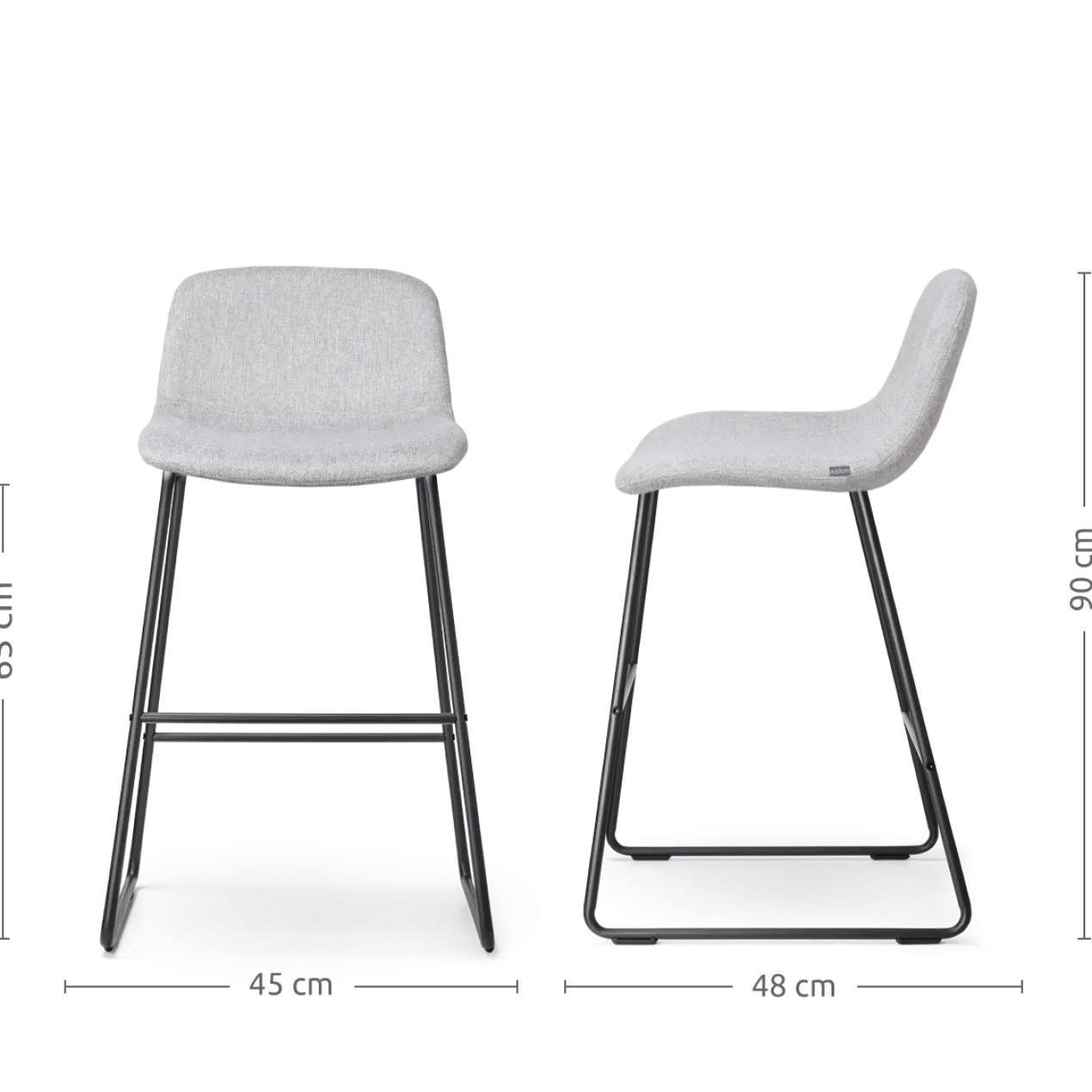 Barkruk Nino-Mats lichtgrijs - zwart - 65 cm - set van 2