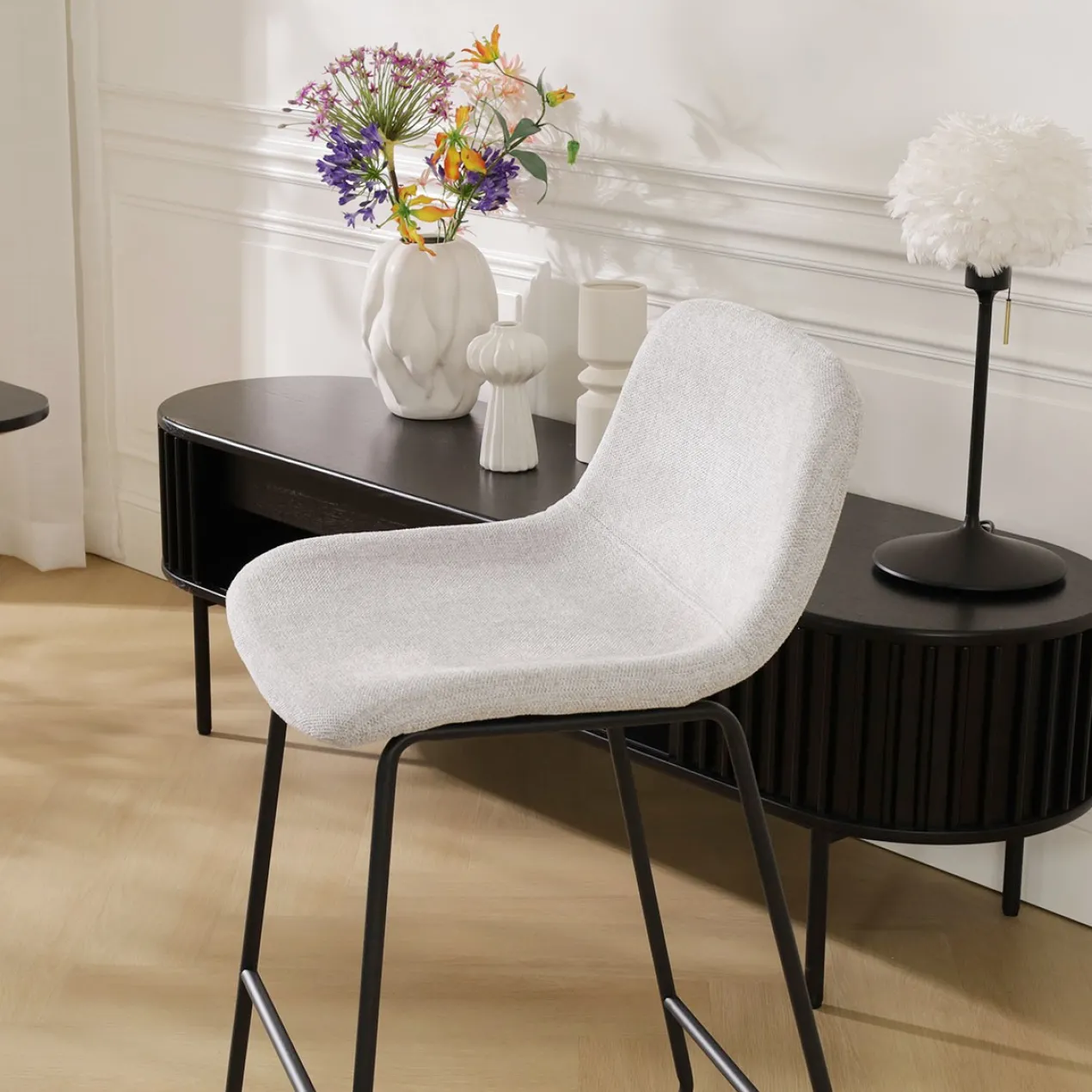 Barkruk Nino-Mats lichtgrijs - zwart onderstel - 75 cm