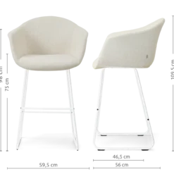 barkruk Nino-Otis H75 cm wit onderstel cottonbeige