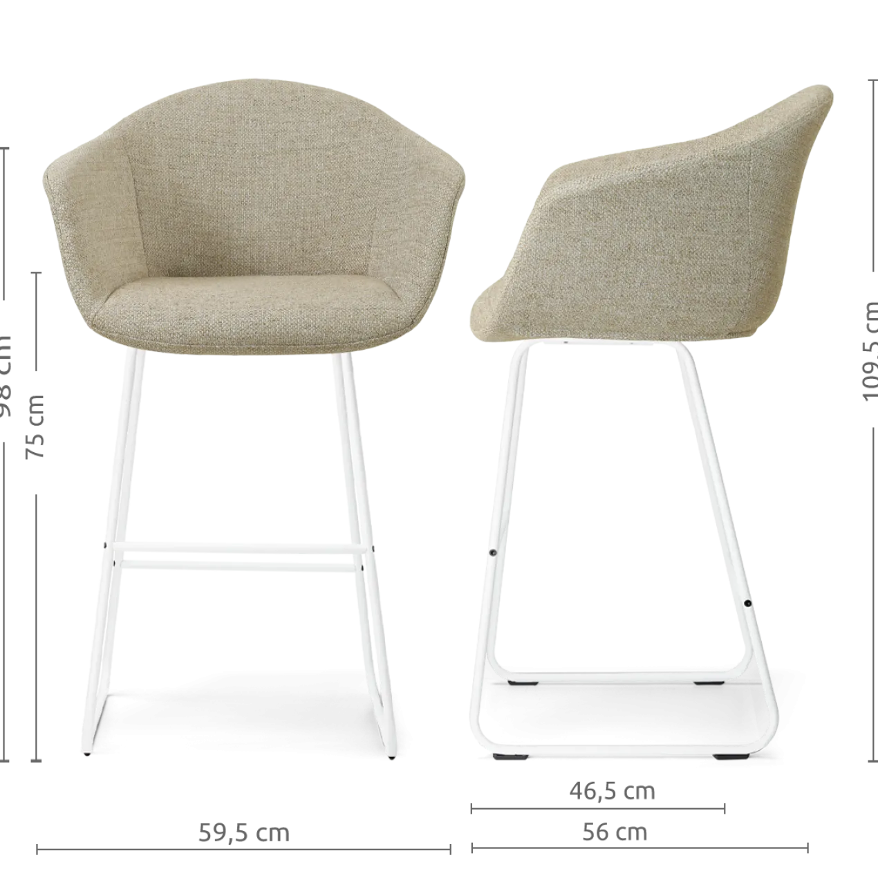 Barkruk Nino-Otis H75 cm wit onderstel taupe melange