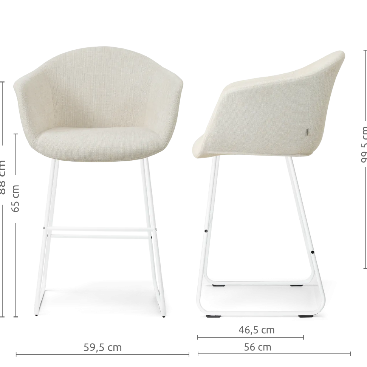 Barkruk Nino-Otis H65 cm wit onderstel cottonbeige