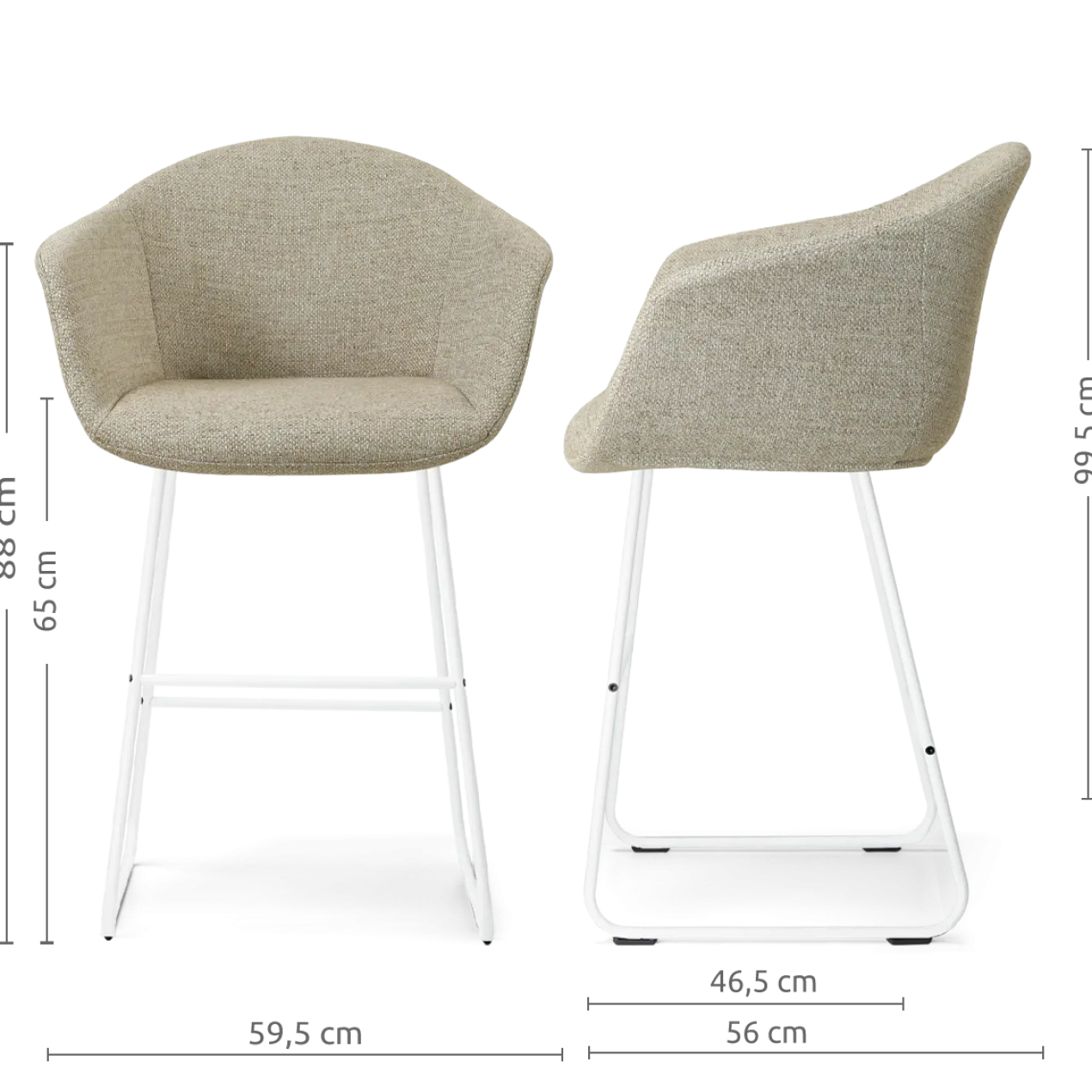 Barkruk Nino-Otis H65 cm wit onderstel taupe melange