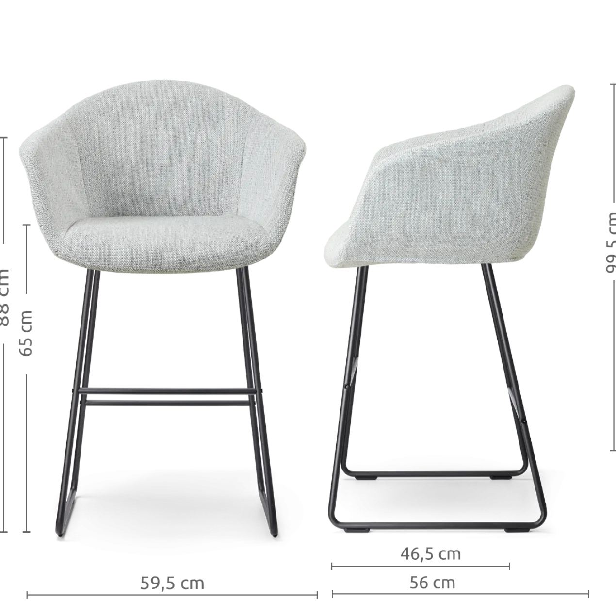 Barkruk Nino-Otis H65 cm zwart onderstel grijs melange