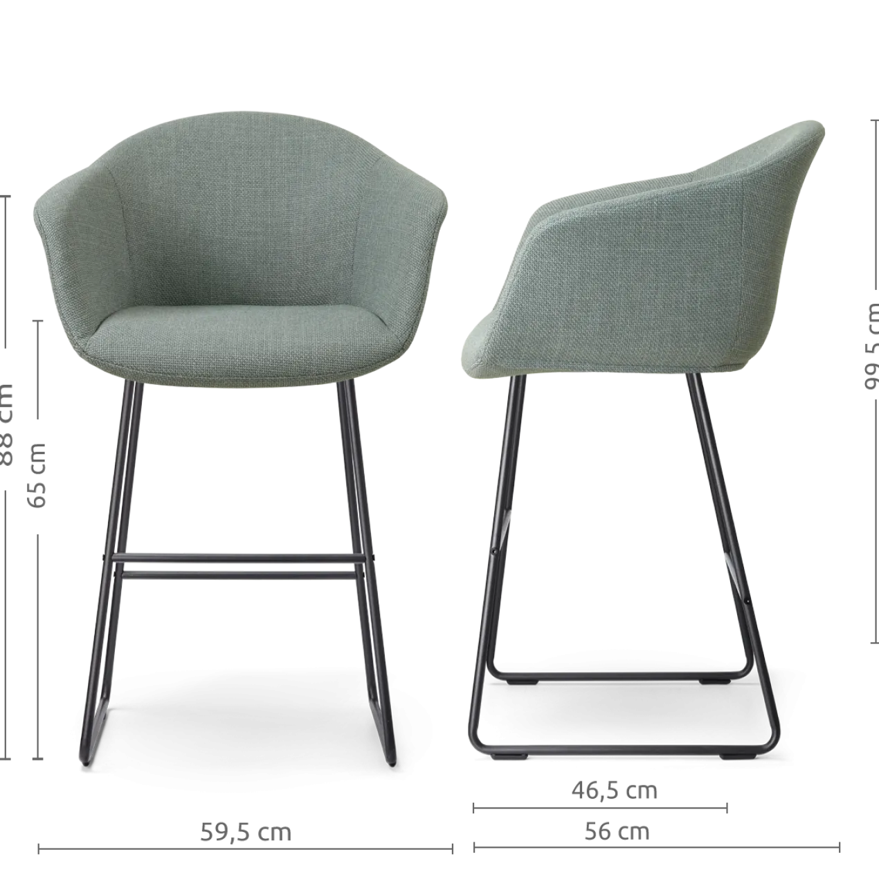 Barkruk Nino-Otis H65 cm zwart onderstel saliegroen
