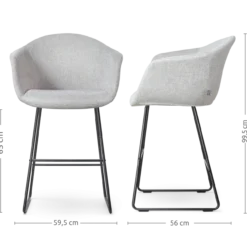 Barkruk Nino-Otis lichtgrijs - zwart - 65 cm - set van 2