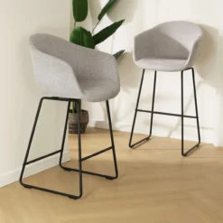 Barkruk Nino-Otis lichtgrijs - zwart - 65 cm - set van 2