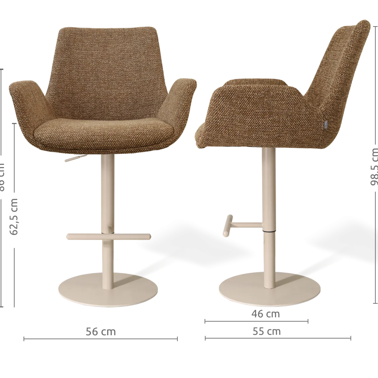 Barkruk Niva-Eef draaibare tulp bruin blend Beige