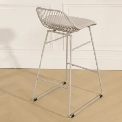 Barkruk Pleun H65 cm grijsbeige met zitkussen