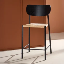 Barkruk Rian met rotan zitting zwart - 67 cm