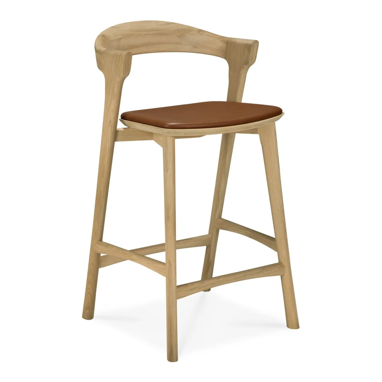 Barstoel Bok gelakt eiken/cognac leer 66 cm