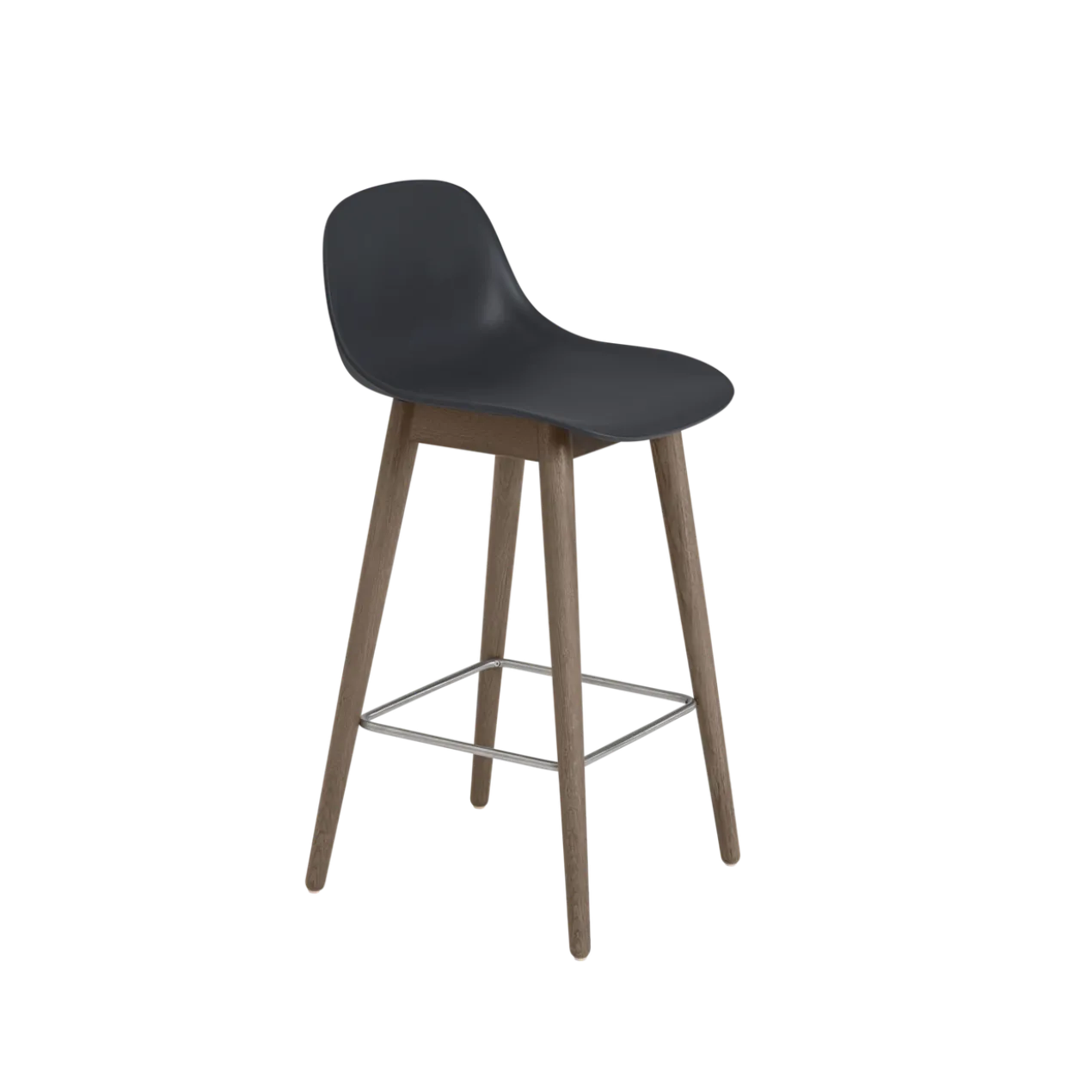 Barstoel Fiber 65 cm met rug en donker eiken onderstel black