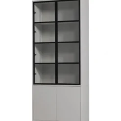 Basic 4-deurs vitrinekast grenen mist [fsc]