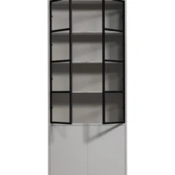 Basic 4-deurs vitrinekast grenen mist [fsc]