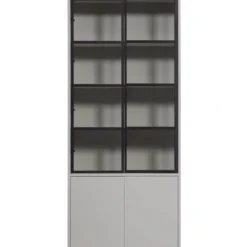 Basic 4-deurs vitrinekast grenen mist [fsc]