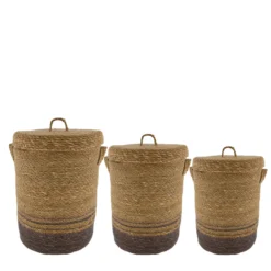 Basket with lid seagrass L