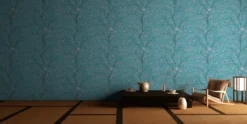 Behang Aziatische bloesem blauw